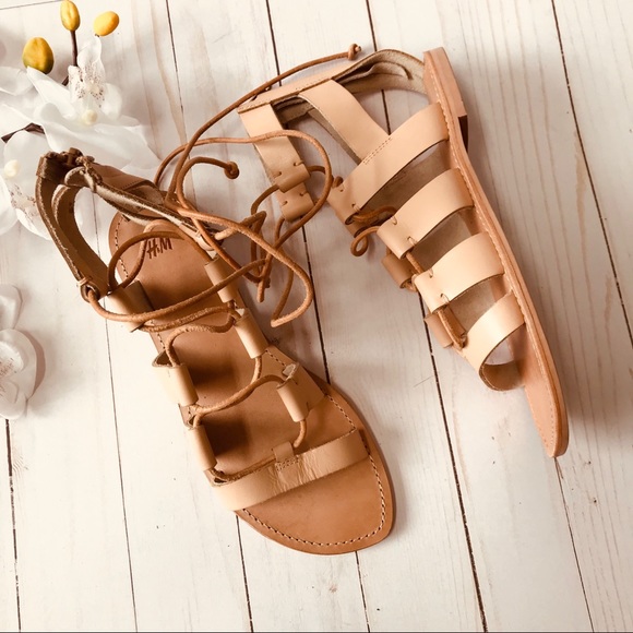 H&M Tan Genuine Leather Gladiator Lace-up Sandals Size 37 - Picture 2 of 7